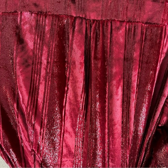 FREE PEOPLE Kara Metallic Red Velvet Short Sleeve Wrap Maxi Dress - Picture 9 of 12